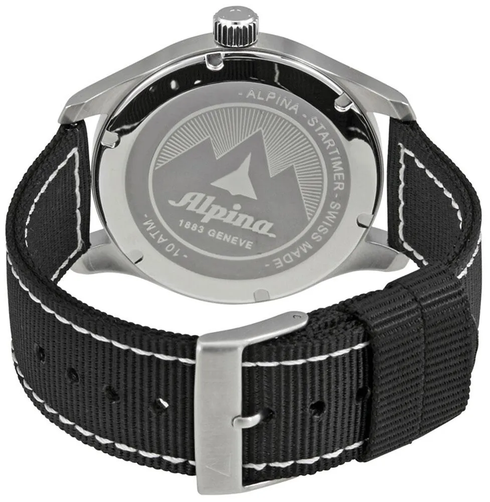 Alpina Startimer Pilot GMT Stainless Steel Black Canvas Black Dial Date Quartz Mens Watch AL-247BBG4S6
