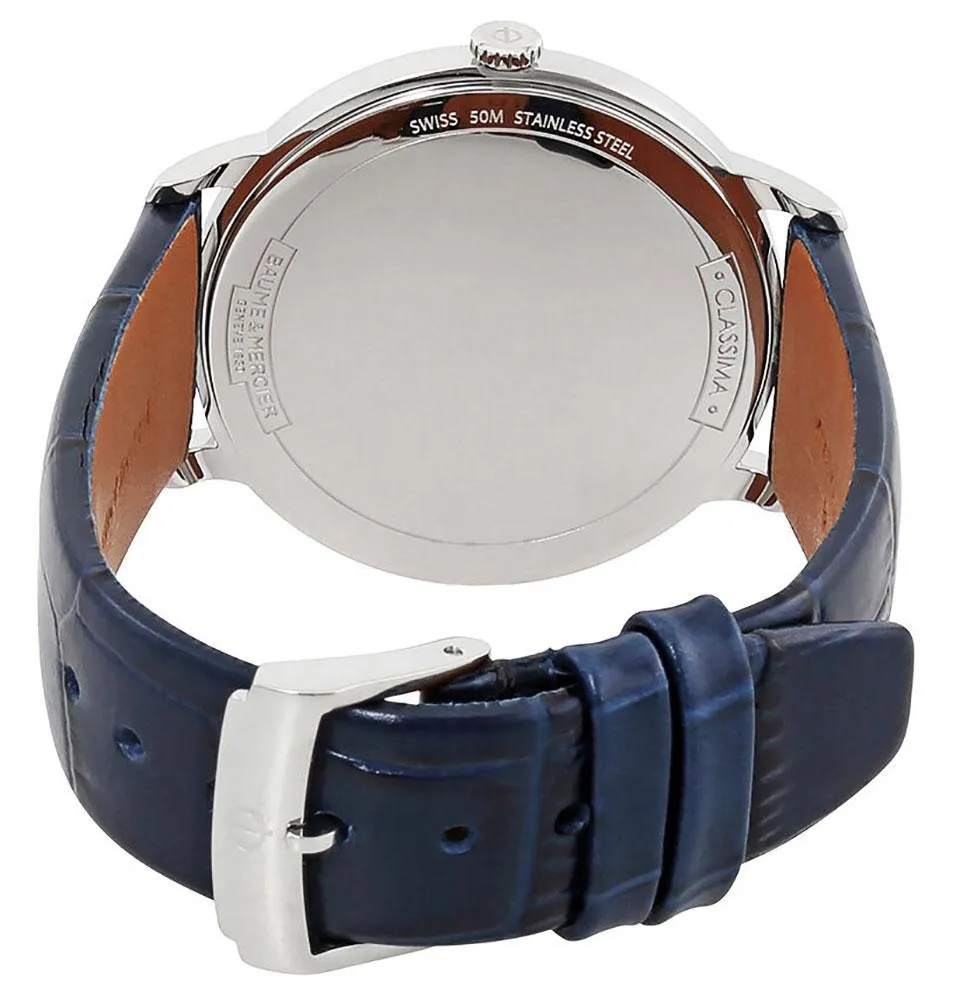 Baume & Mercier Classima White Dial Blue Leather Strap Date Quartz Womens Watch M0A10355
