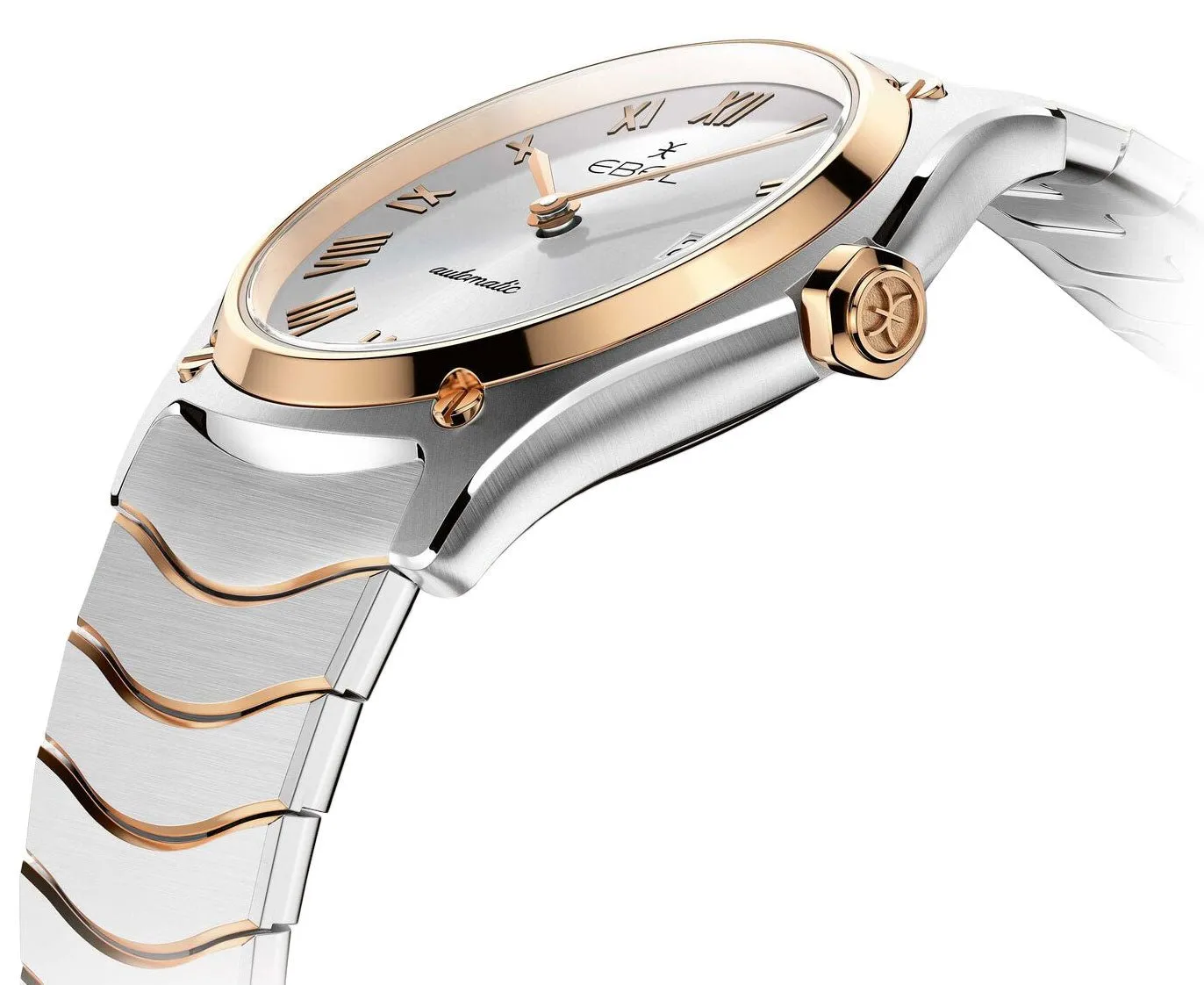 Ebel Sport Classic Automatic Two-Tone 18k Rose Gold and Steel Silver Dial Date Mens Watch 1216432
