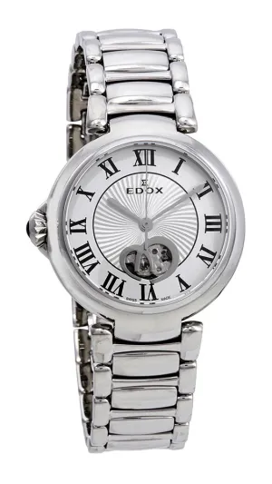 Edox LaPassion Open Heart Stainless Steel Silver Dial Ladies Automatic Watch 85025-3M-ARN