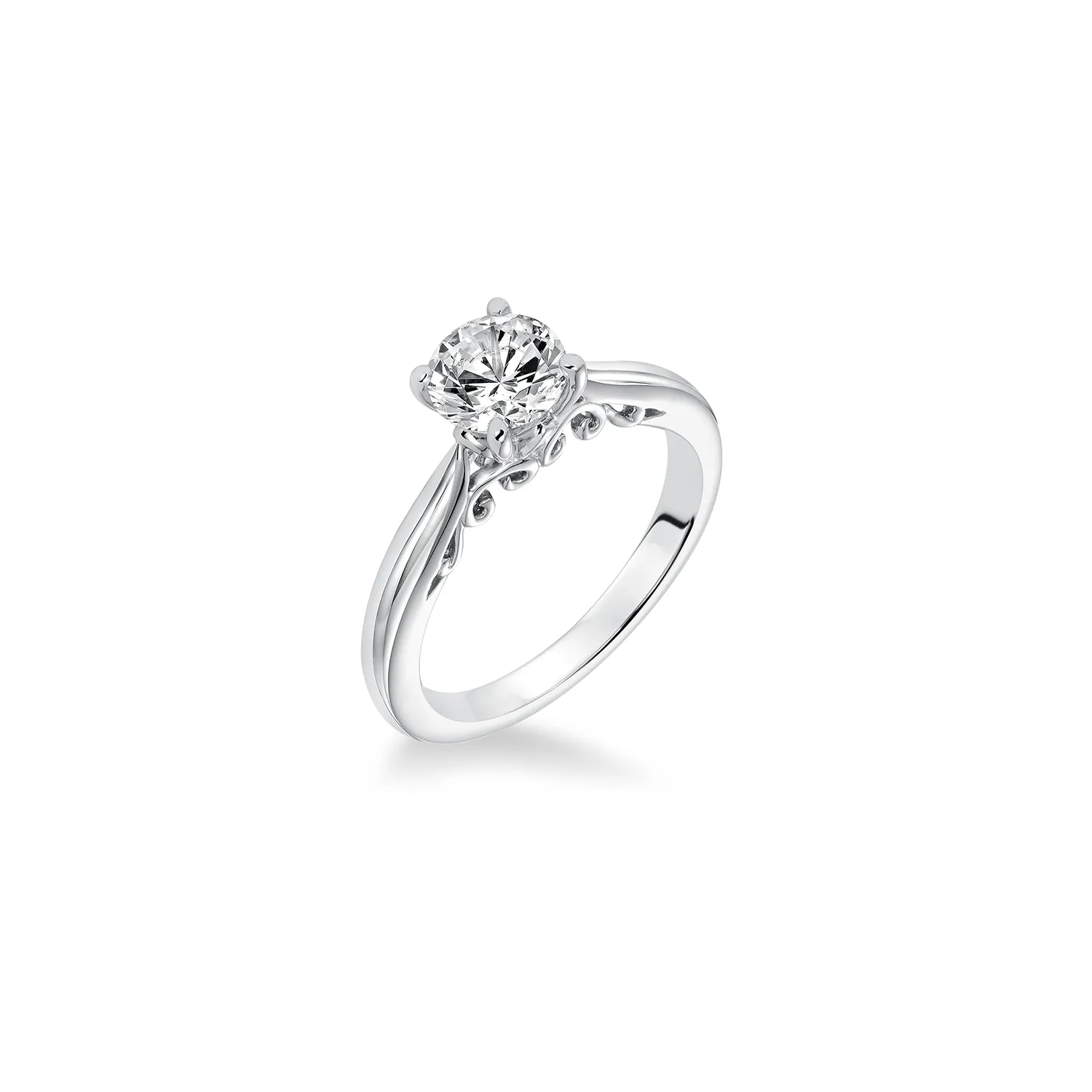 Fink's Exclusive .50ct Round Diamond Four Prong Scroll Detail Solitaire Engagement Ring