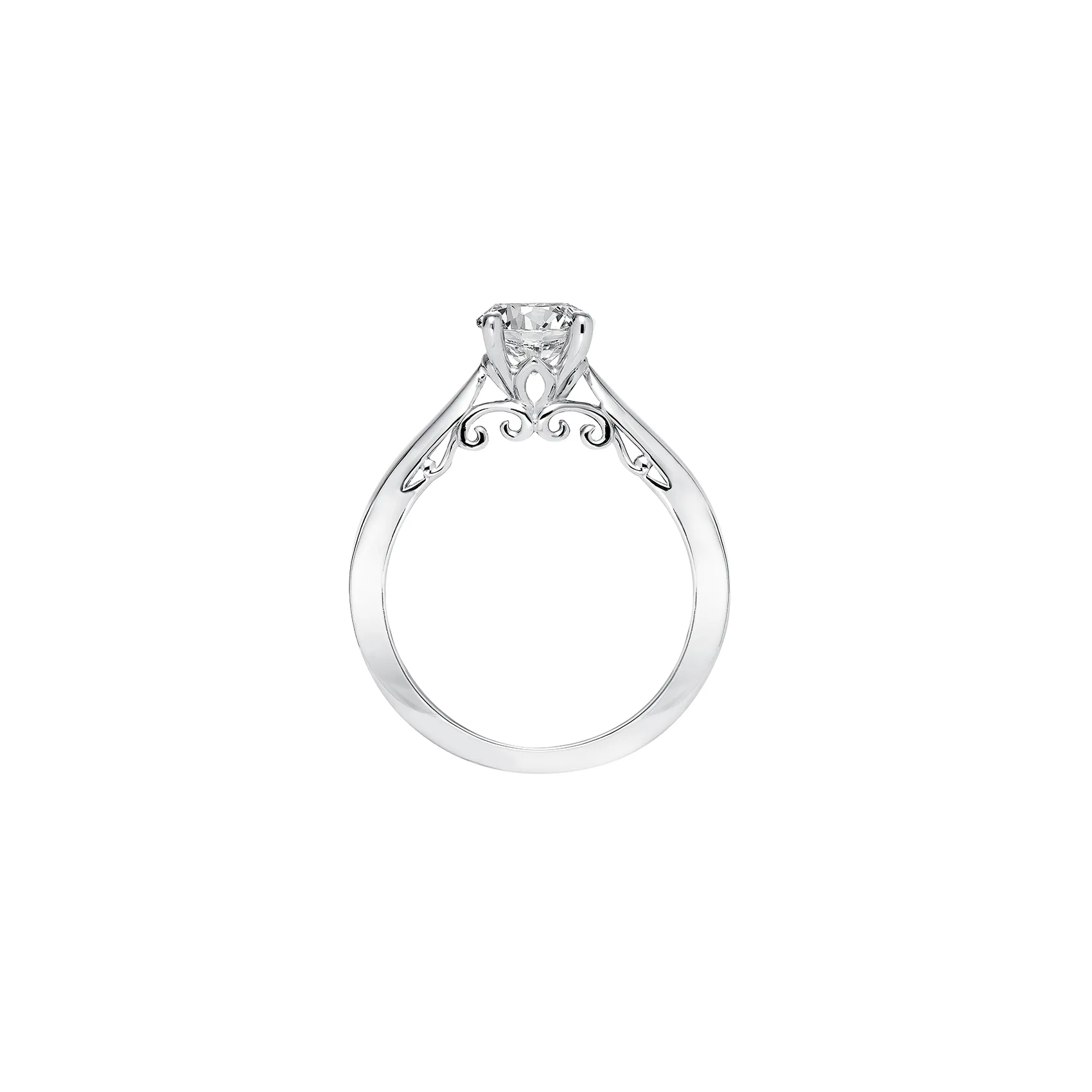 Fink's Exclusive .50ct Round Diamond Four Prong Scroll Detail Solitaire Engagement Ring