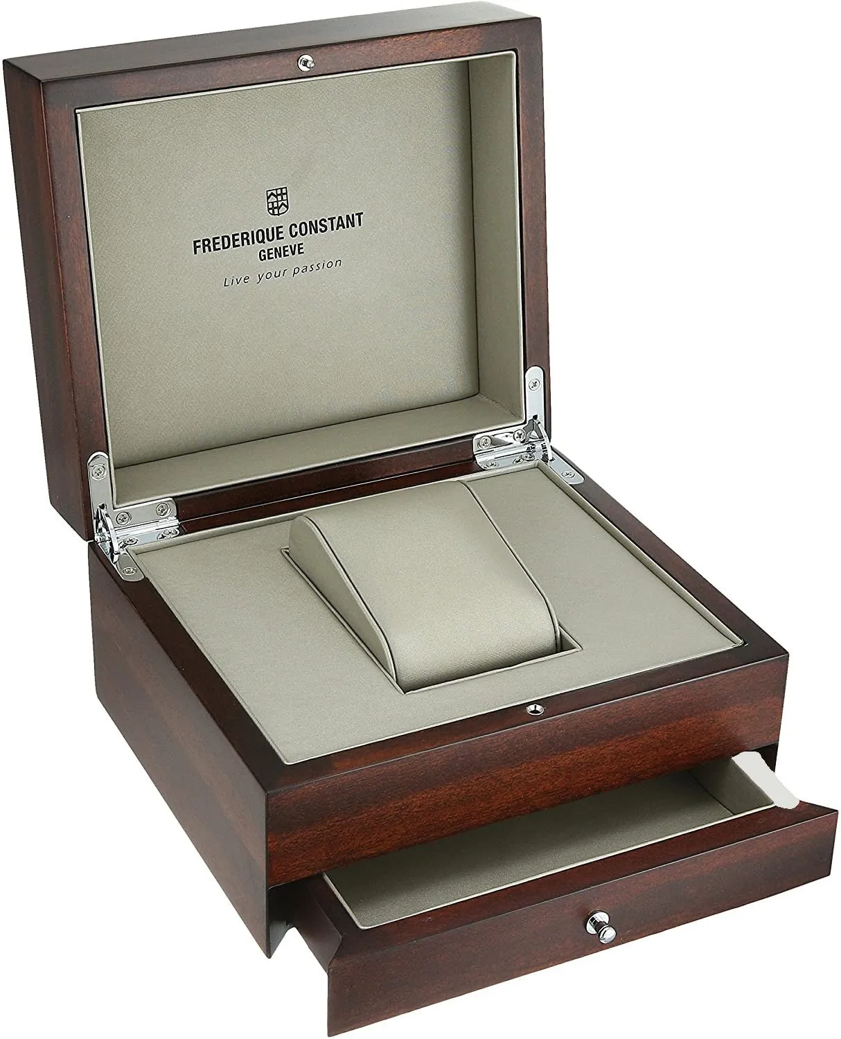 Frederique Constant Classic Worldtimer Manufacture Rose Gold Tone Steel Automatic Silver Dial Brown Leather Strap Mens Watch FC-718WM4H4