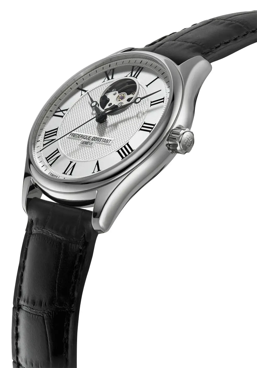 Frederique Constant Classics Heart Beat Automatic Stainless Steel Silver Dial Black Leather Strap Mens Watch FC-310MC5B6
