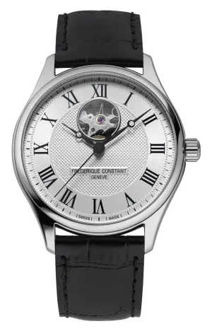 Frederique Constant Classics Heart Beat Automatic Stainless Steel Silver Dial Black Leather Strap Mens Watch FC-310MC5B6