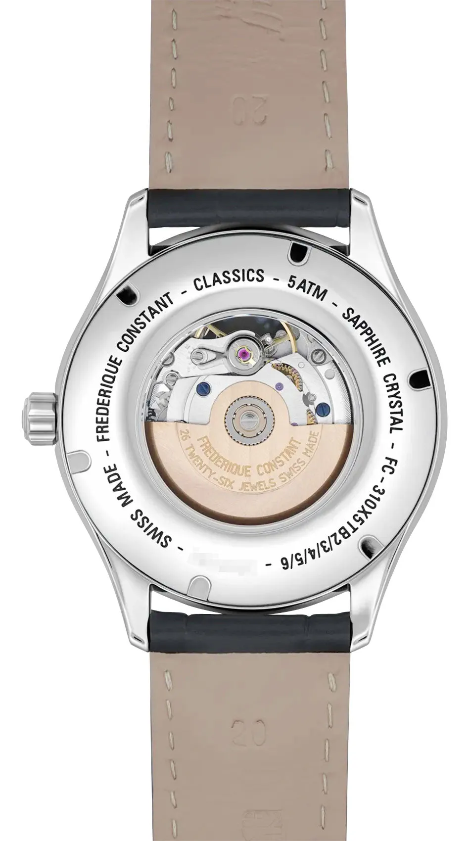 Frederique Constant Classics Heart Beat Automatic Stainless Steel Silver Dial Black Leather Strap Mens Watch FC-310MC5B6