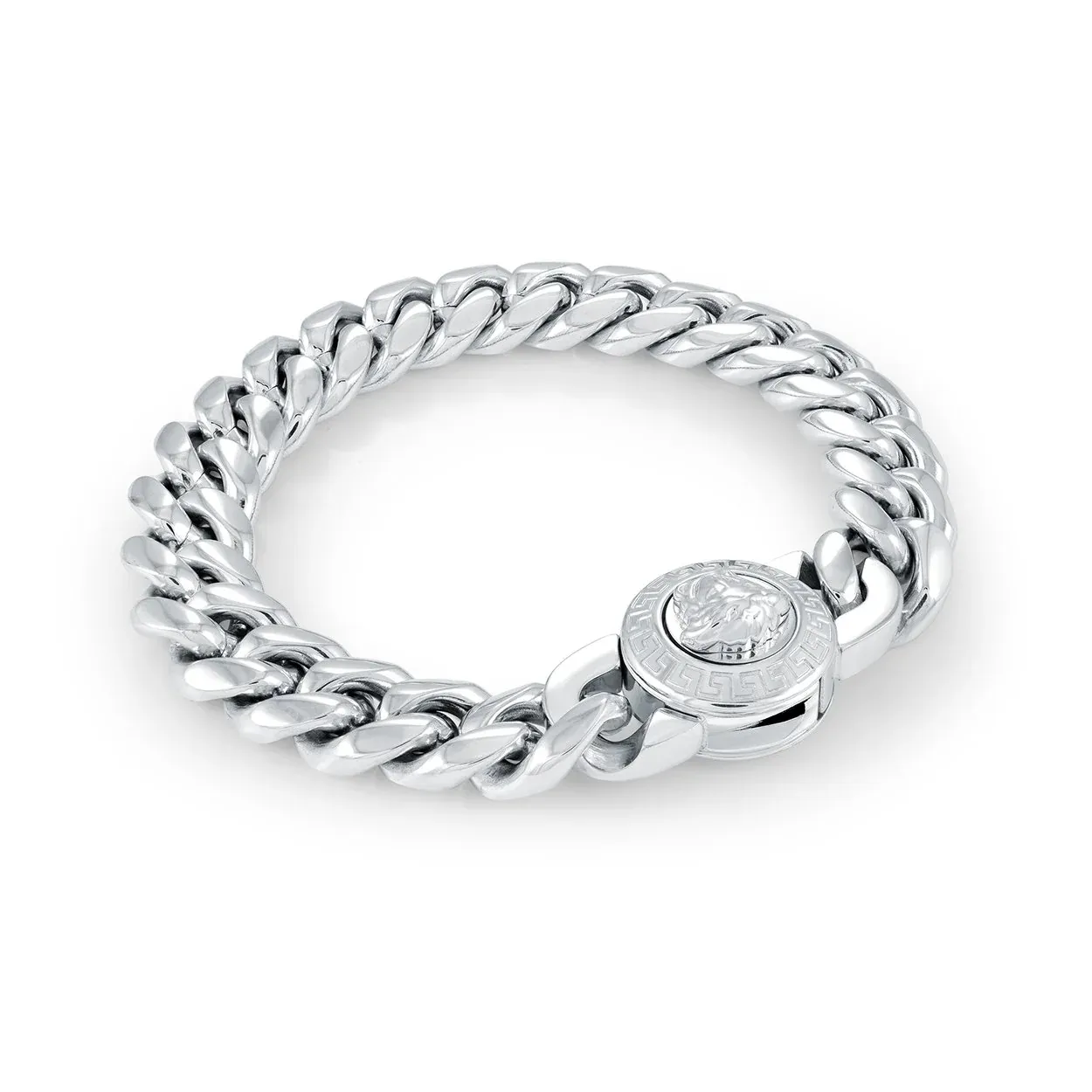 Italgem Steel 12MM Curb Medusa Clasp Bracelet