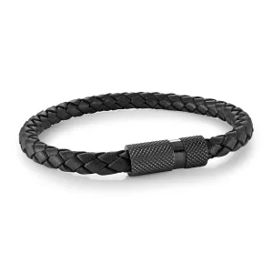 Italgem Steel Leather Braid Bracelet 6MM