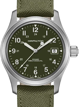 Khaki Field Mechanical Officer Handwinding Green 38 Ref. H69439363