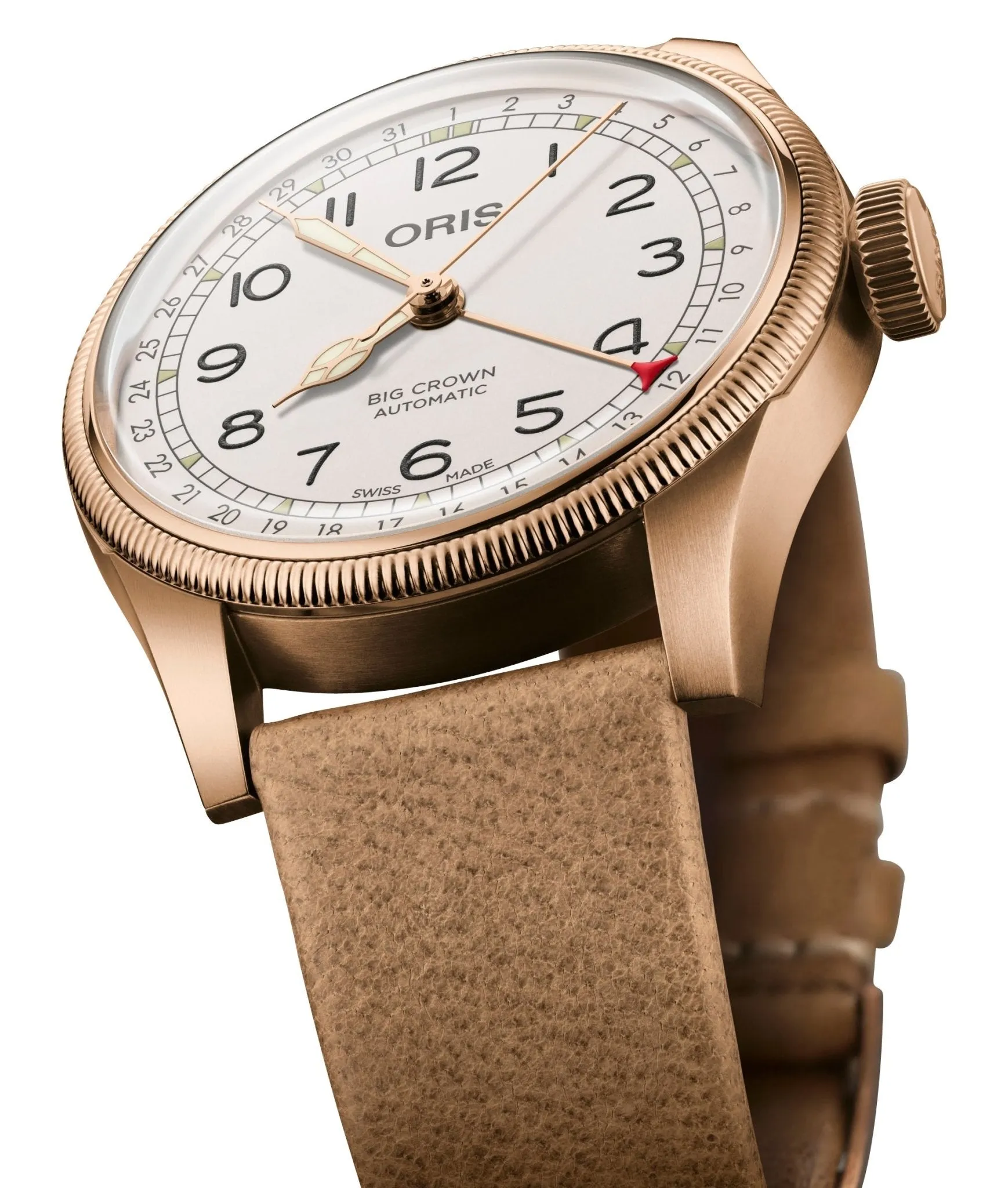 Limited Edition Oris Big Crown Automatic Bronze White Dial Beige Leather Strap Interchangeable Bronze Bracelet Pointer Date Mens Watch 754 7741 3161-Set