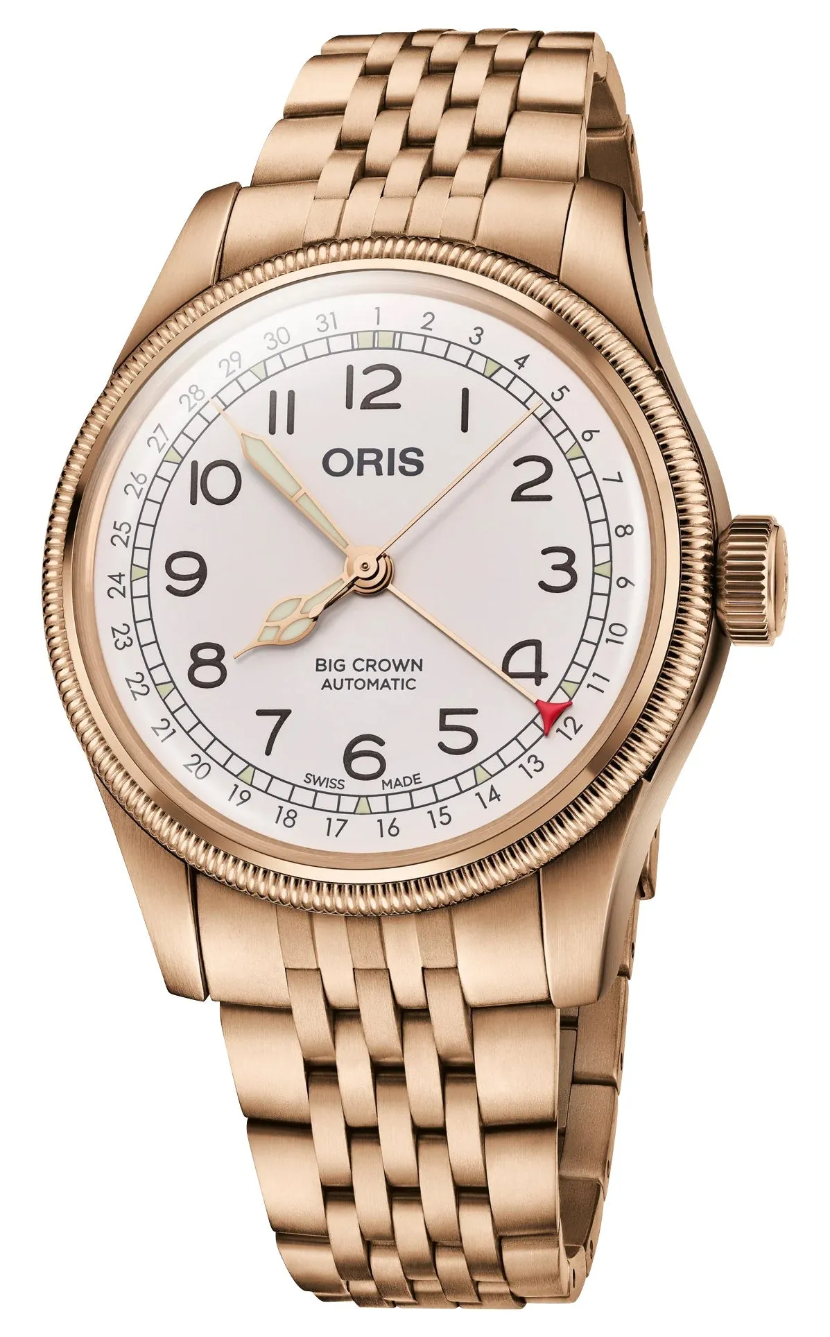 Limited Edition Oris Big Crown Automatic Bronze White Dial Beige Leather Strap Interchangeable Bronze Bracelet Pointer Date Mens Watch 754 7741 3161-Set