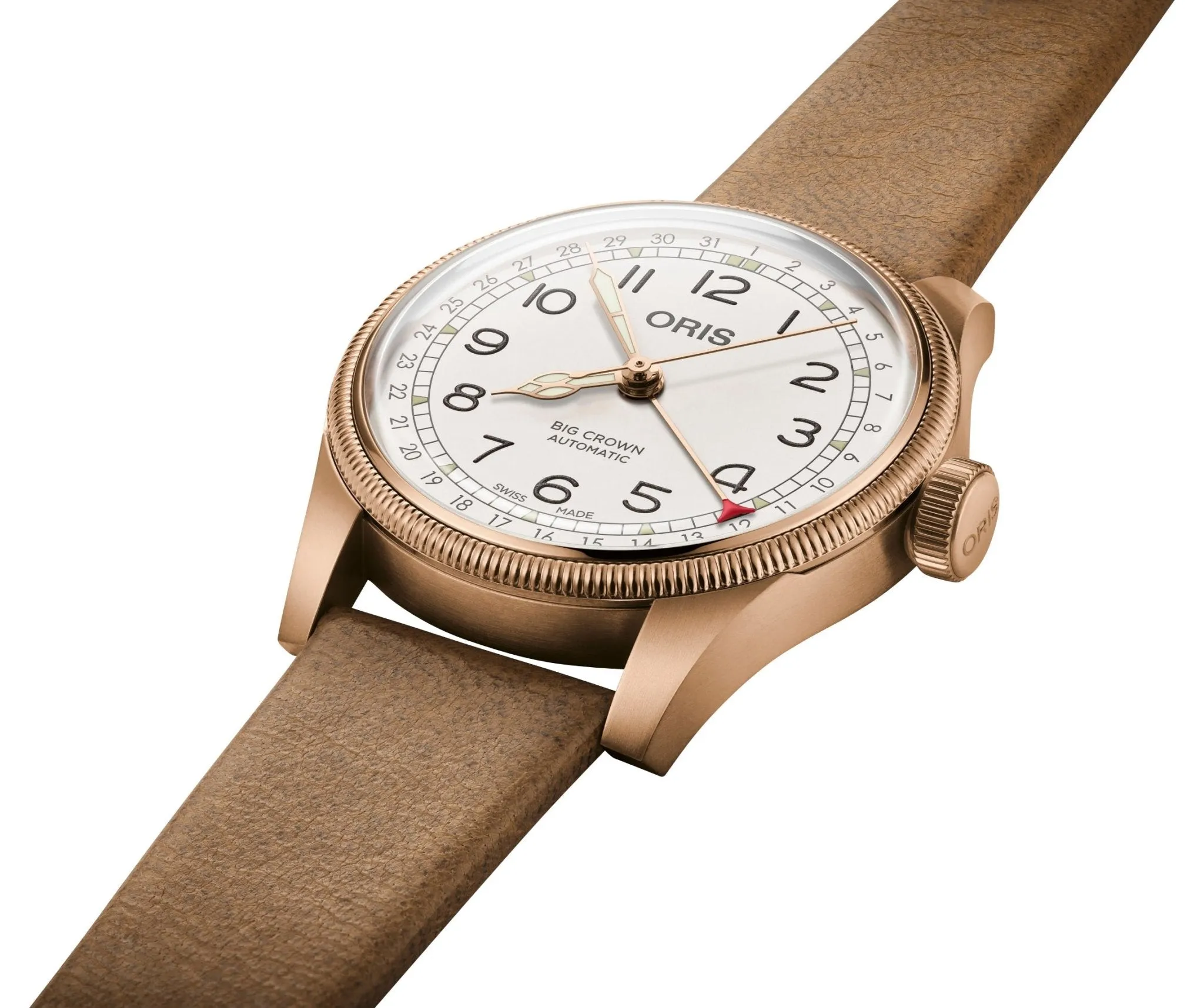 Limited Edition Oris Big Crown Automatic Bronze White Dial Beige Leather Strap Interchangeable Bronze Bracelet Pointer Date Mens Watch 754 7741 3161-Set