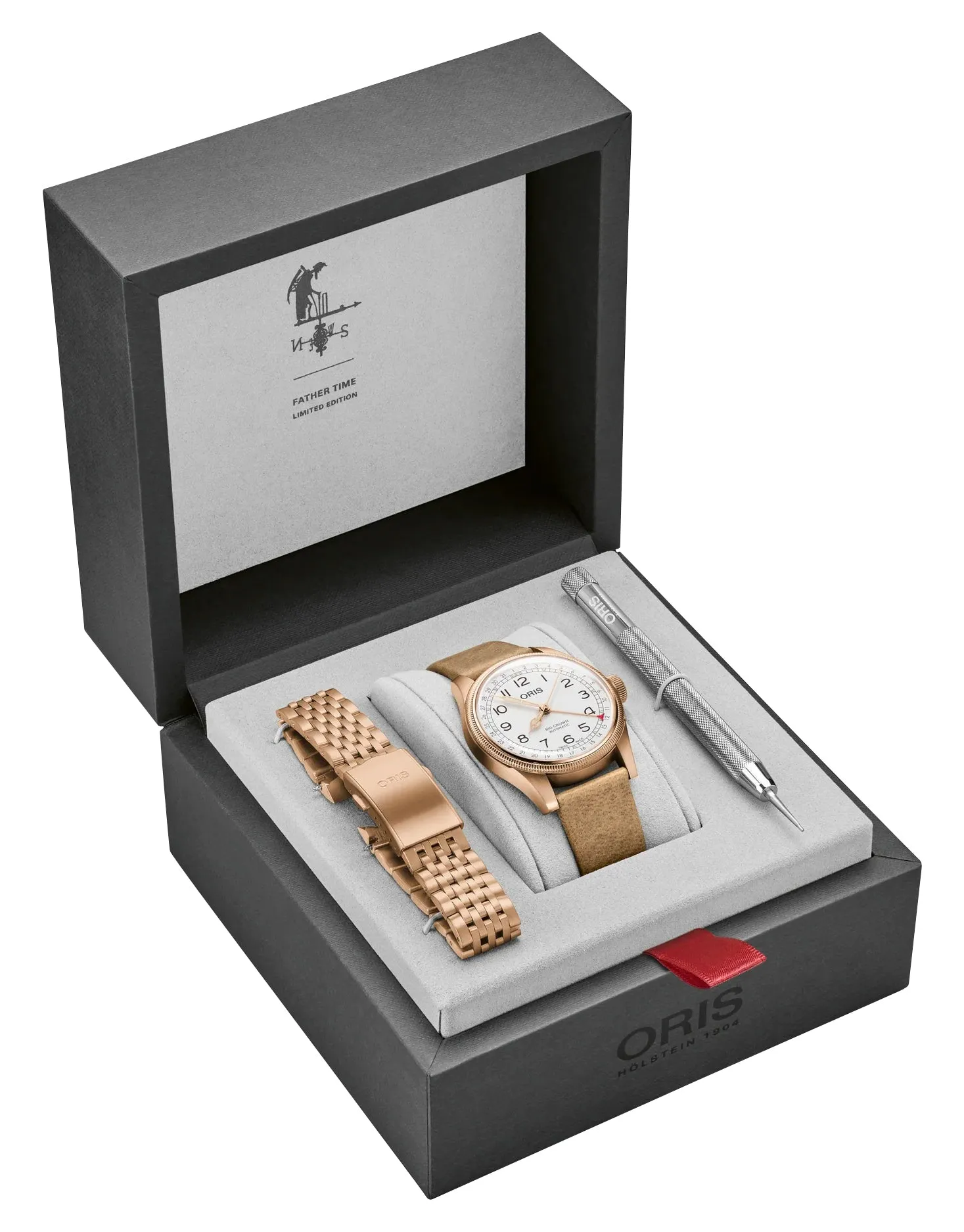 Limited Edition Oris Big Crown Automatic Bronze White Dial Beige Leather Strap Interchangeable Bronze Bracelet Pointer Date Mens Watch 754 7741 3161-Set