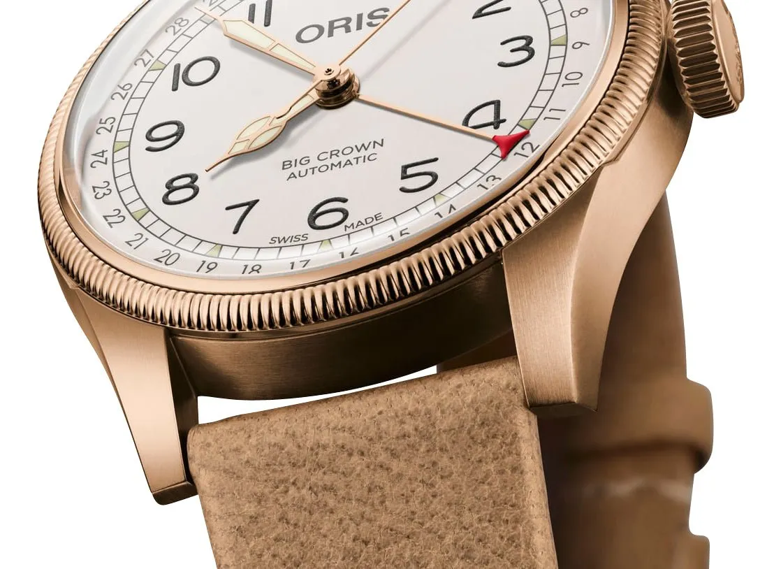 Limited Edition Oris Big Crown Automatic Bronze White Dial Beige Leather Strap Interchangeable Bronze Bracelet Pointer Date Mens Watch 754 7741 3161-Set