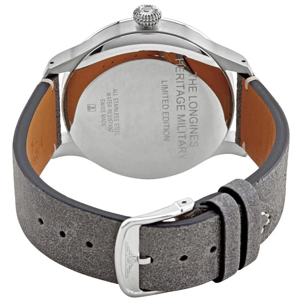 Longines Heritage Military 1938 Limited Edition Mechanical Hand-Wind Stainless Steel Black Dial Gray/Brown Interchangeable Leather Strap Mens Watch L2.826.4.53.2