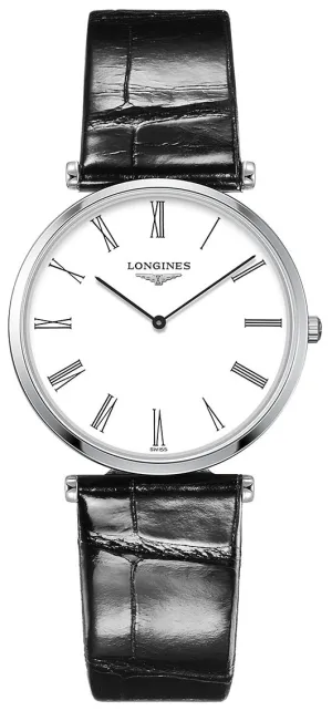Longines La Grande Classique Stainless Steel White Dial Black Leather Strap Quartz Womens Watch L4.709.4.21.2