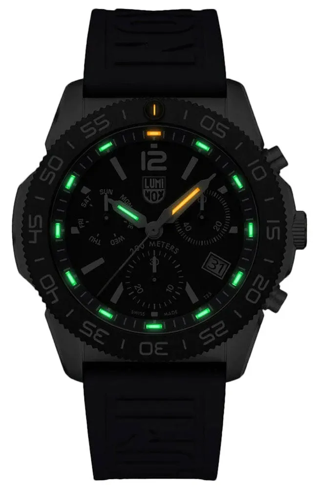 Luminox Pacific Diver Chronograph Stainless Steel Black Dial Blue Rubber Strap Day/Date Divers Quartz Mens Watch XS.3143