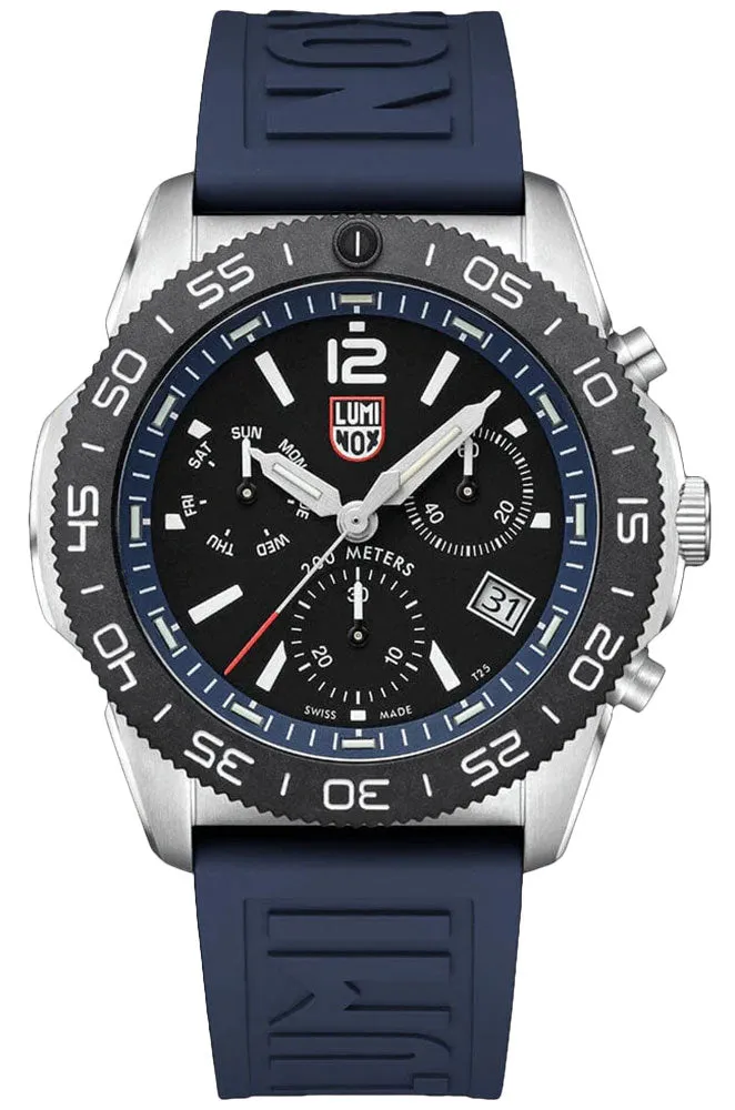 Luminox Pacific Diver Chronograph Stainless Steel Black Dial Blue Rubber Strap Day/Date Divers Quartz Mens Watch XS.3143