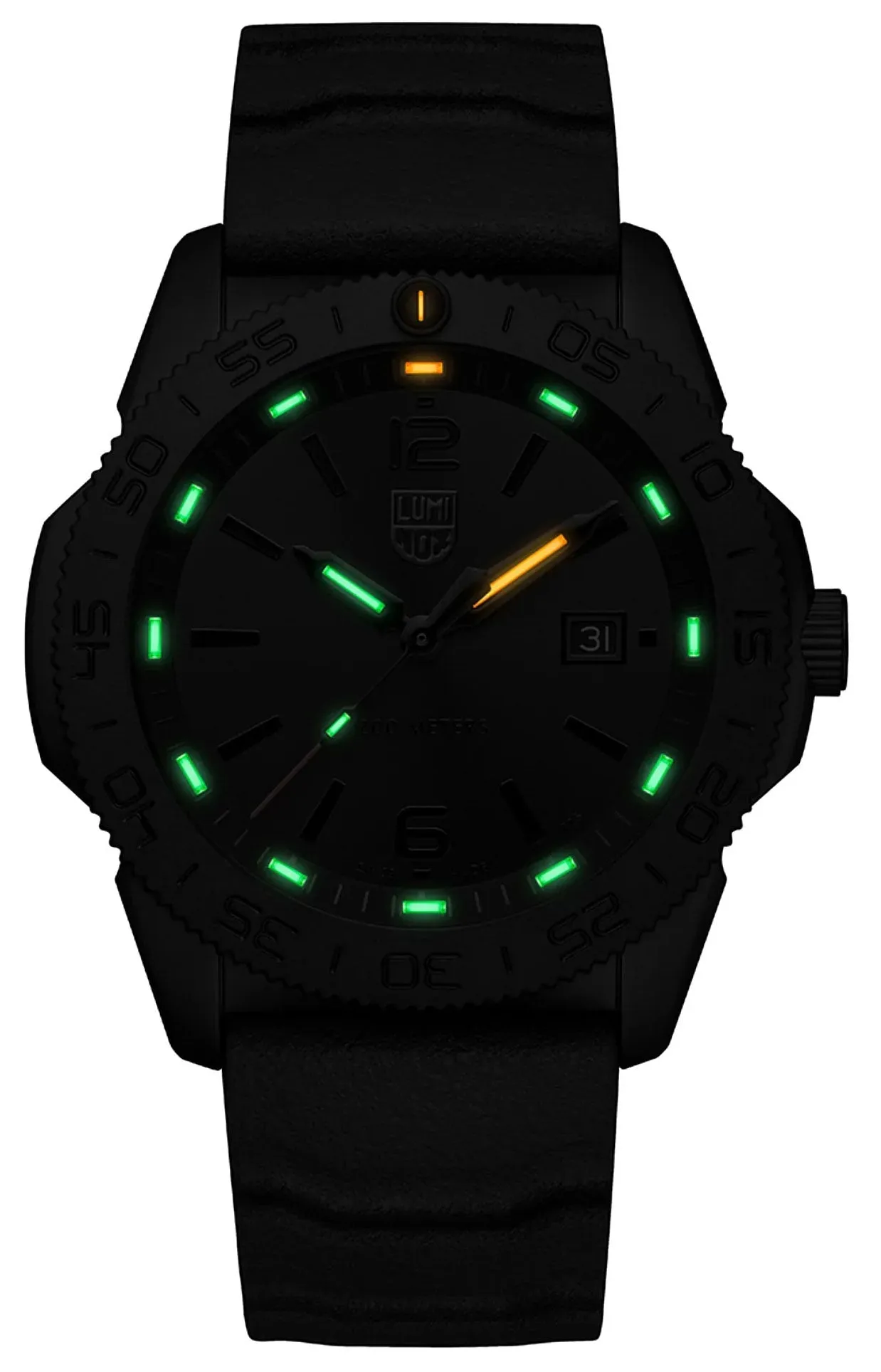Luminox Pacific Diver Ion Plated Steel Black Dial Black Rubber Strap Date Quartz Mens Watch XS.3121.BO