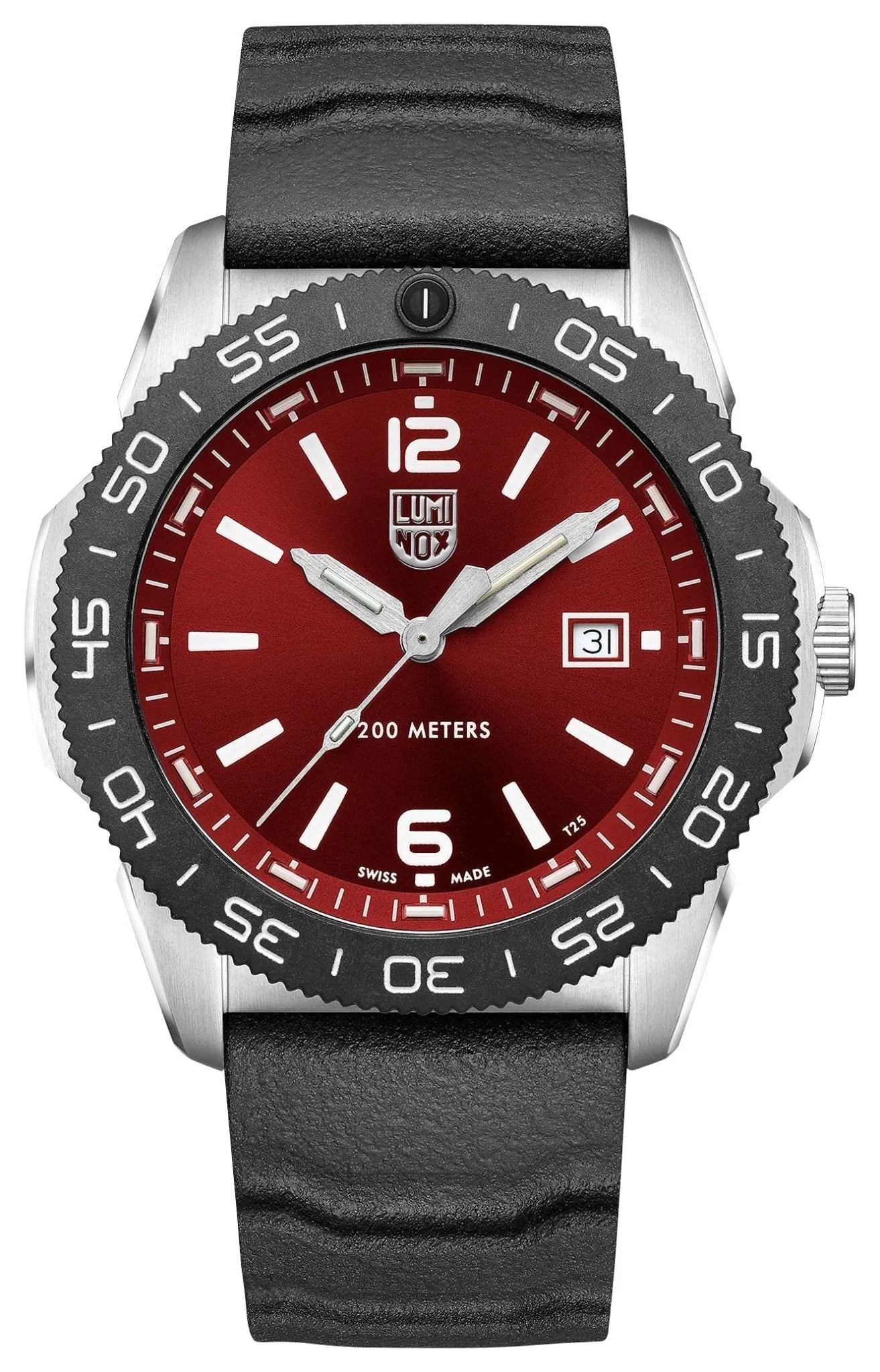 Luminox Pacific Diver Stainless Steel Red Dial Black Rubber Strap Date Divers Quartz Mens Watch XS.3135
