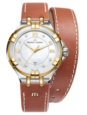 Maurice Lacroix Aikon Mother-of-Pearl Dial Date Caramel Leather Strap Quartz Womens Watch AI1004-PVY11-171-1