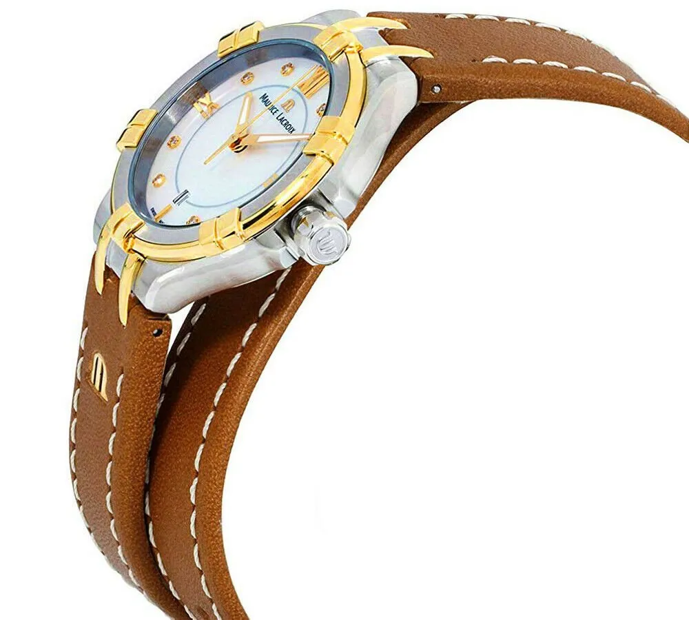 Maurice Lacroix Aikon Mother-of-Pearl Dial Date Caramel Leather Strap Quartz Womens Watch AI1004-PVY11-171-1