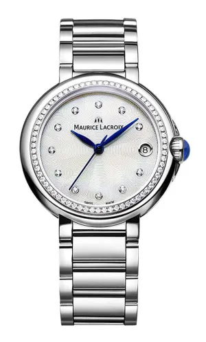 Maurice Lacroix Fiaba Stainless Steel Diamonds Mother-of-Pearl Dial Date Quartz Womens Watch FA1004-SD502-170-1