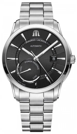 Maurice Lacroix Pontos Automatic Stainless Steel Black Dial Date Power Reserve Indicator Mens Watch PT6368-SS002-330-1