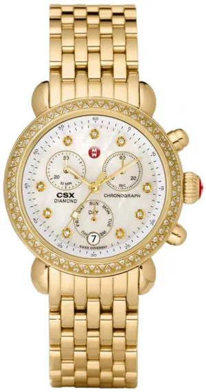 Michele CSX-36 Chronograph Diamonds Mother of Pearl Dial Day/ Date Gold Tone Stainless Steel Womens Watch MWW03M000141