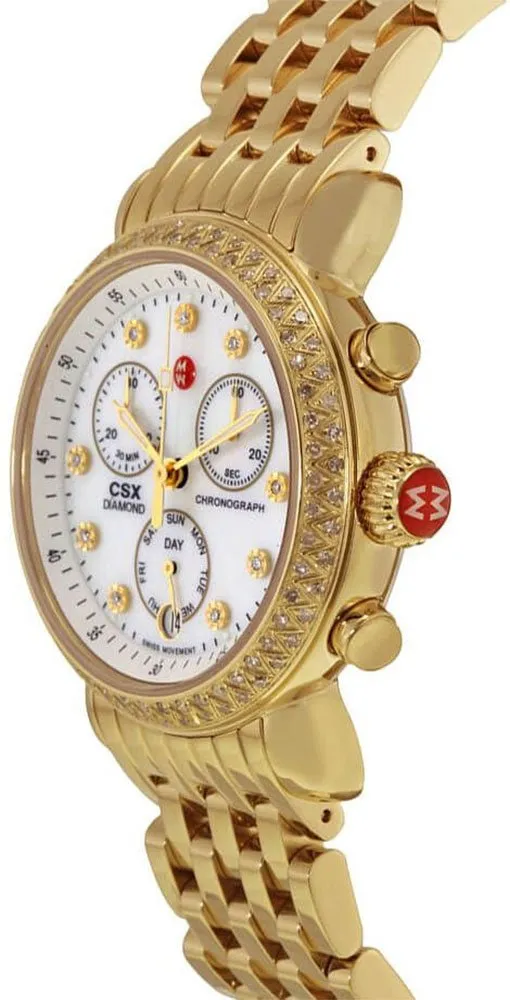 Michele CSX-36 Chronograph Diamonds Mother of Pearl Dial Day/ Date Gold Tone Stainless Steel Womens Watch MWW03M000141