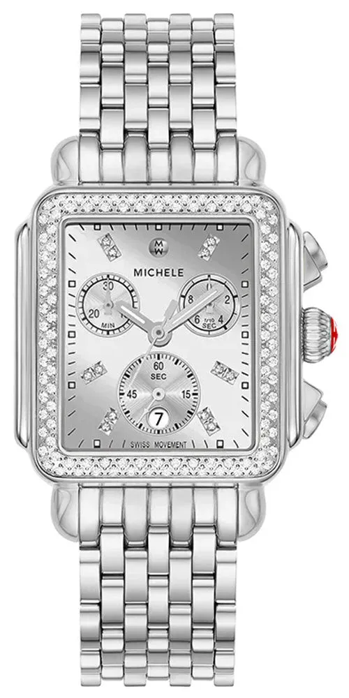 Michele Deco Diamond High Shine Chronograph Date Stainless Steel Womens Watch MWW06A000804