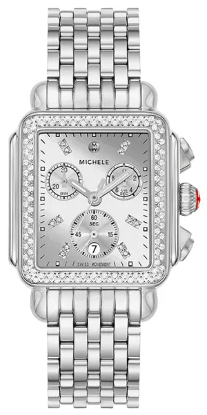 Michele Deco Diamond High Shine Chronograph Date Stainless Steel Womens Watch MWW06A000804