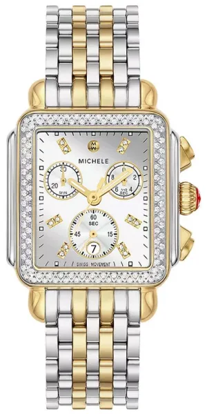 Michele Deco Diamond High Shine Chronograph Date Two-Tone Stainless Steel Womens Watch MWW06A000805
