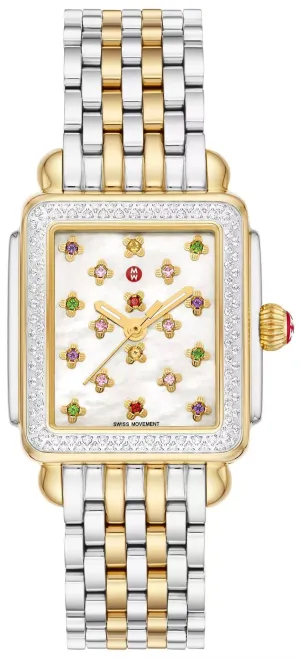 Michele Deco Fleur Special Edition Two-Tone 18K Gold-Plated Stainless Steel Diamonds Mother-of-Pearl Floral Dial Women's Watch MWW06G000039