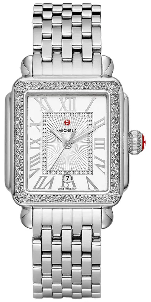 Michele Deco Madison Date Stainless Steel Diamonds Silver Dial Womens Watch MWW06T000163