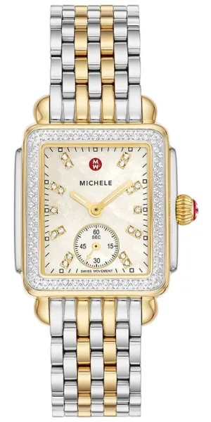 Michele Deco Mid Two-Tone Steel Diamond Mother of Pearl Dial Rectangle Womens Watch MWW06V000123