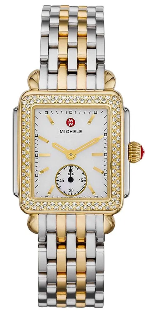 Michele Deco Mid Two-Tone Steel Diamond Rectangle Womens Watch MWW06V000023