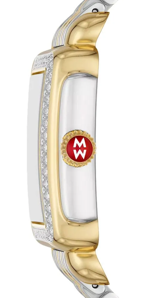Michele Deco Mid Two-Tone Steel Diamonds Gray Mother-of-Pearl Dial Rectangle Womens Watch MWW06V000132