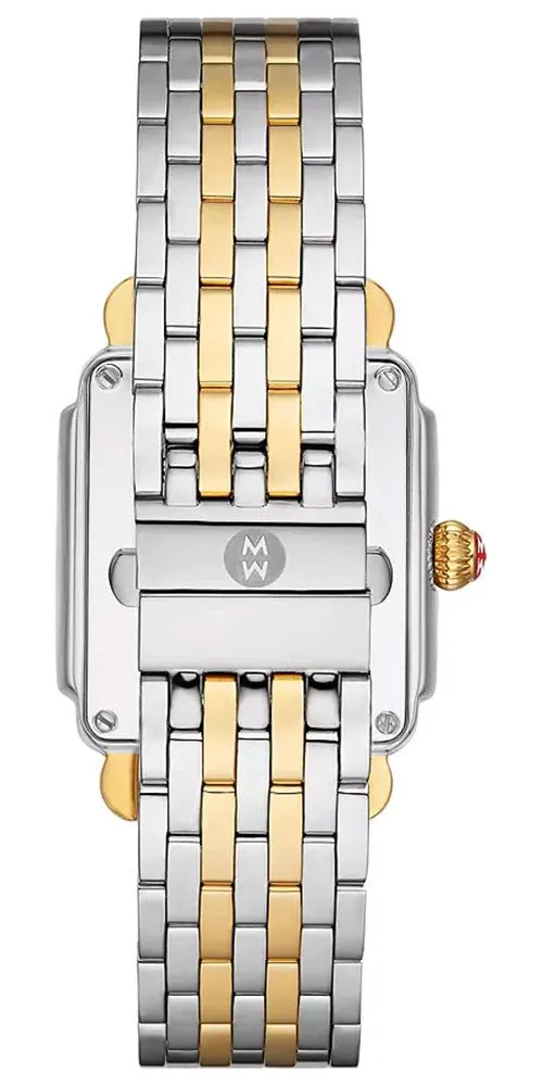 Michele Deco Mid Two-Tone Steel Diamonds Gray Mother-of-Pearl Dial Rectangle Womens Watch MWW06V000132