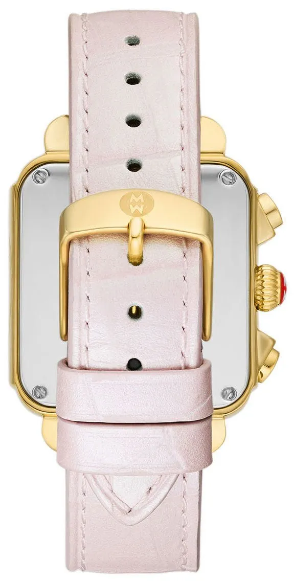 Michele Deco Sport Chronograph Pink Mother-of-Pearl Rectangle Dial Pink Leather Women's Watch MWW06K000068