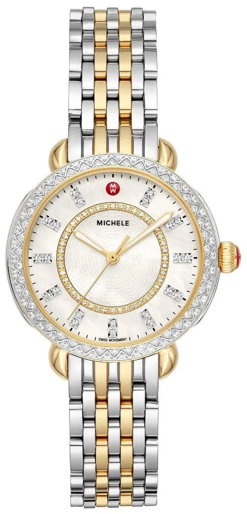 Michele Sidney Classic Two-Tone Stainless Steel Mother-of-Pearl Dial Diamonds Womens Watch MWW30B000002