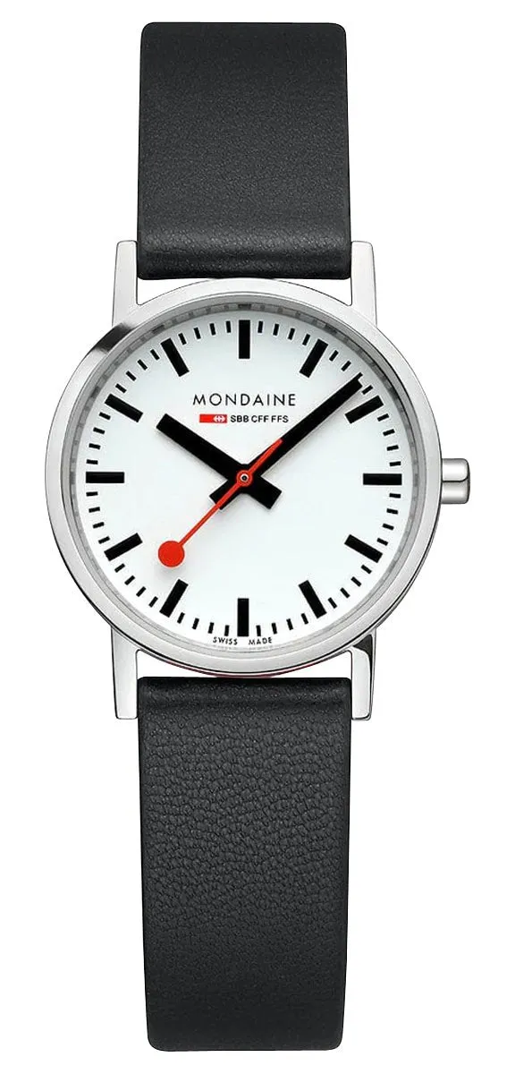 Mondaine Classic Stainless Steel White Dial Black Vegan Leather Strap Quartz Womens Watch A658.30323.11SBB