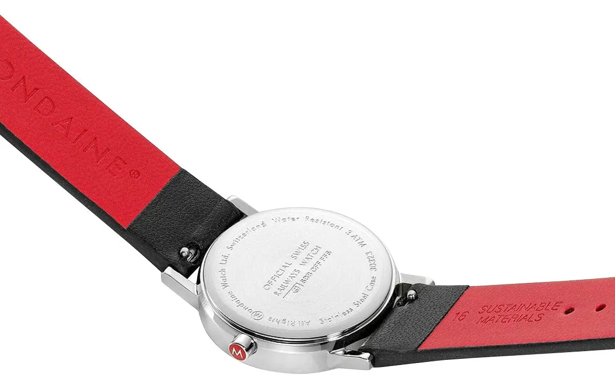 Mondaine Classic Stainless Steel White Dial Black Vegan Leather Strap Quartz Womens Watch A658.30323.11SBB
