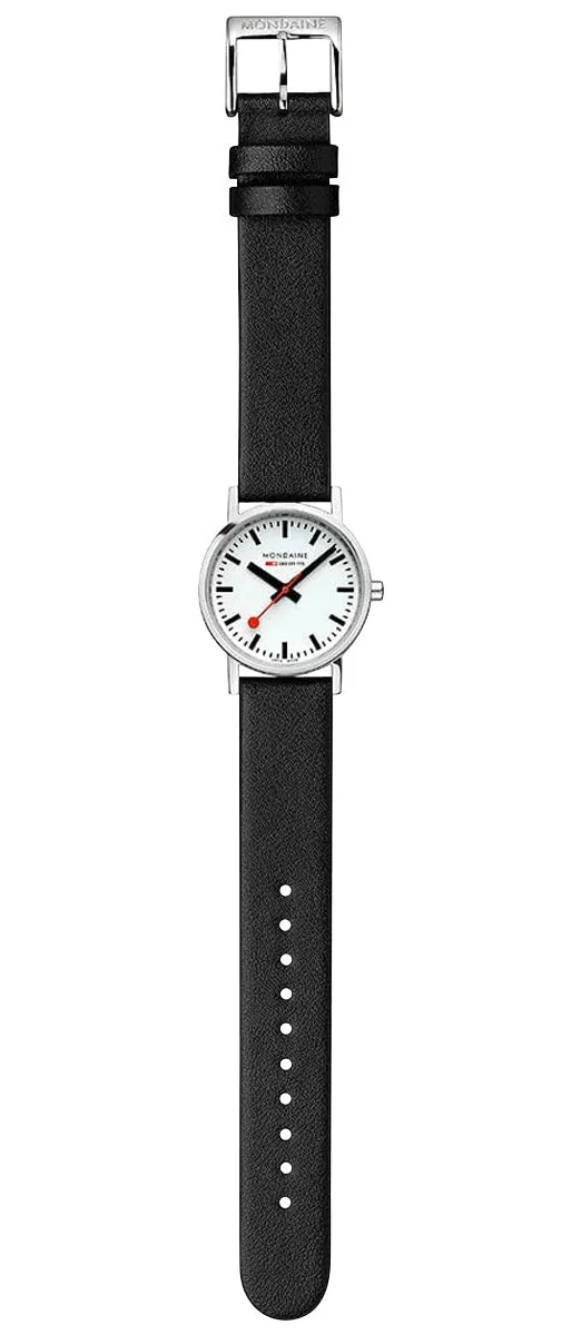 Mondaine Classic Stainless Steel White Dial Black Vegan Leather Strap Quartz Womens Watch A658.30323.11SBB