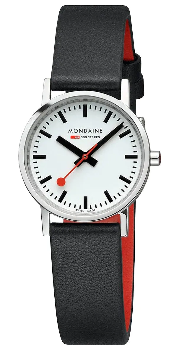 Mondaine Classic Stainless Steel White Dial Black Vegan Leather Strap Quartz Womens Watch A658.30323.11SBB