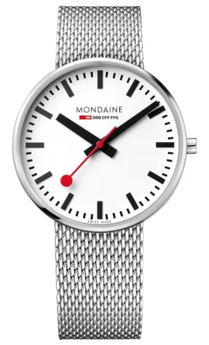 Mondaine Giant Backlight Stainless Steel Mesh White Dial Quartz Mens Watch MSX.4211B.SM