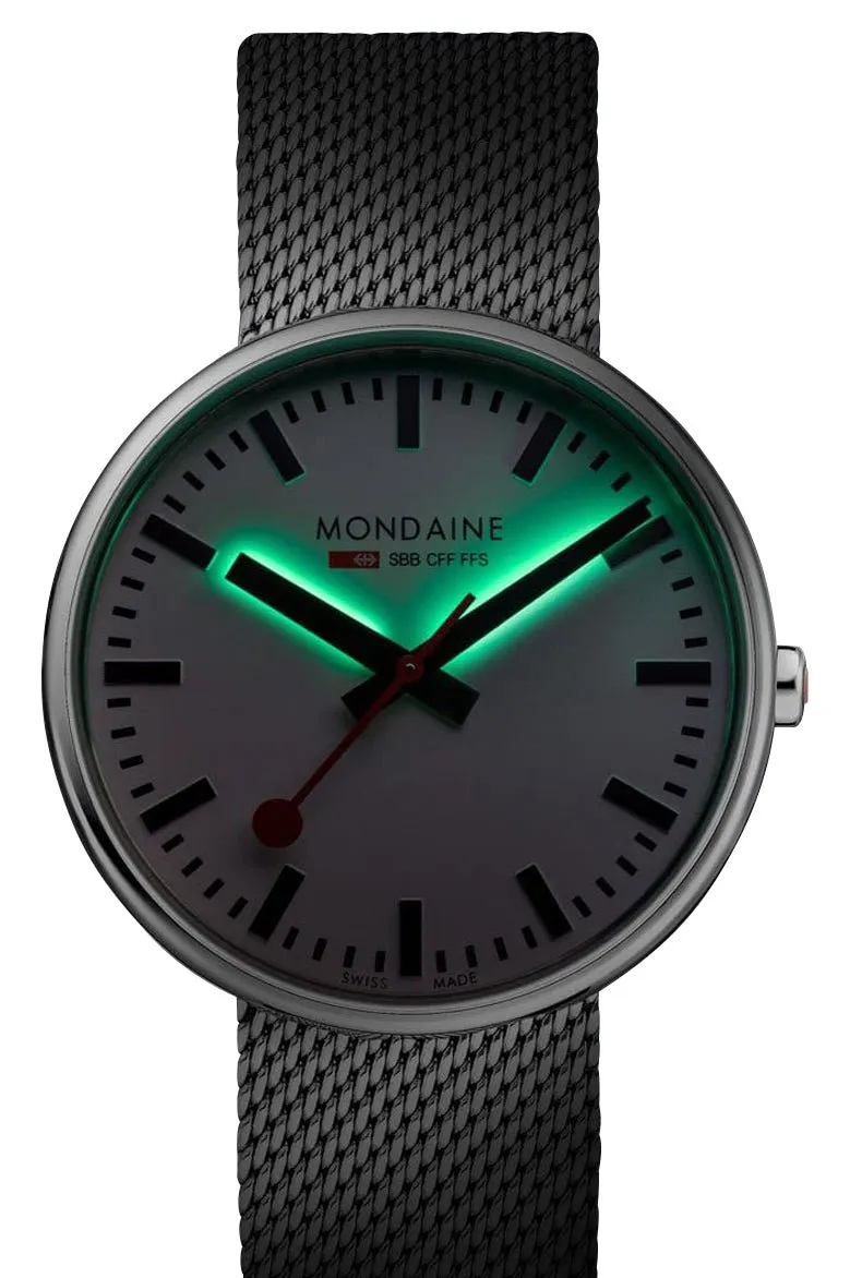 Mondaine Giant Backlight Stainless Steel Mesh White Dial Quartz Mens Watch MSX.4211B.SM