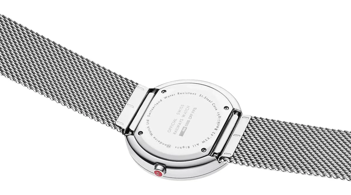 Mondaine Giant Backlight Stainless Steel Mesh White Dial Quartz Mens Watch MSX.4211B.SM