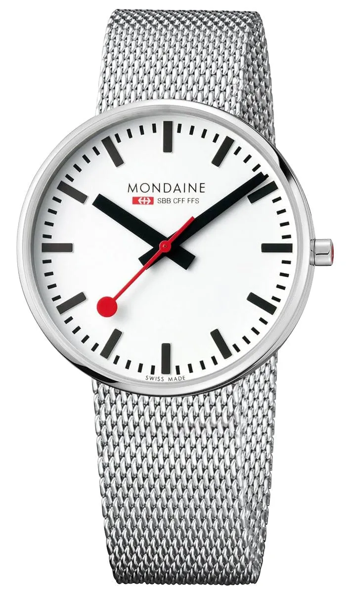 Mondaine Giant Backlight Stainless Steel Mesh White Dial Quartz Mens Watch MSX.4211B.SM