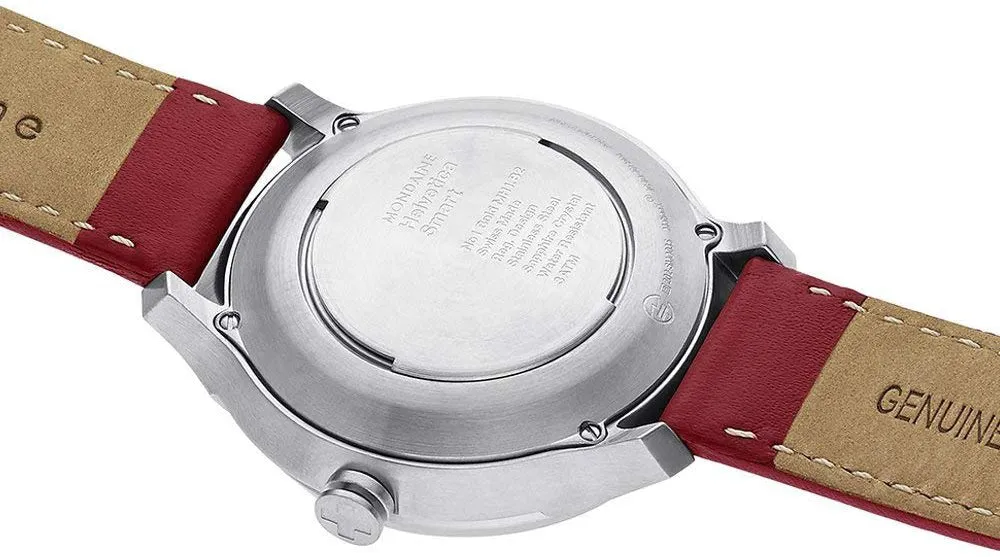 Mondaine Helvetica No1 Bold Stainless Steel Mens Smartwatch Red Leather Strap MH1.B2S80.LC
